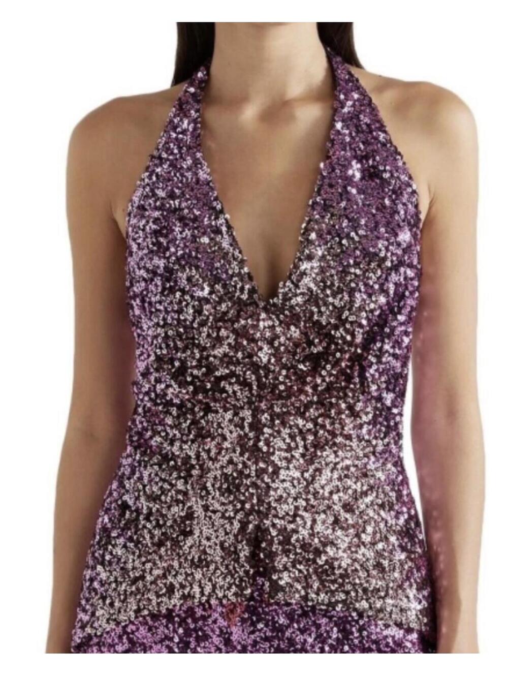 Halpern Degrade Sequin V-Neckline Low-Back Sleeveless Top Size 34